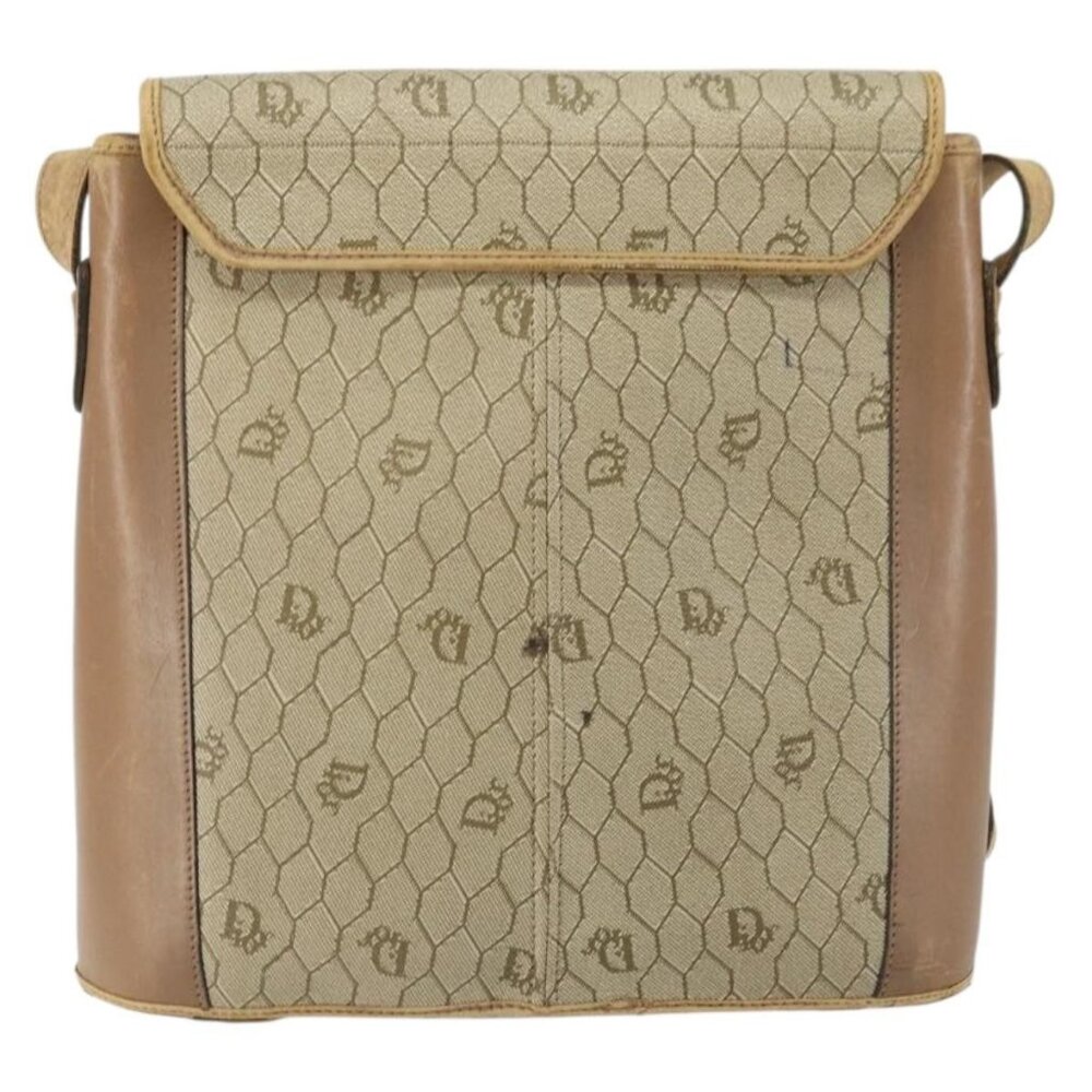 Christian Dior Honeycomb Canvas Shoulder Bag PVC Leather Beige Gold Auth ar13753 - Picture 3 of 16